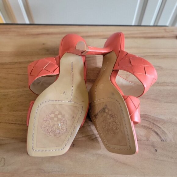 Vince Camuto Candialia Tangerine Tango Nappa Leather Woven Heeled Sandals 7M - Picture 4 of 7
